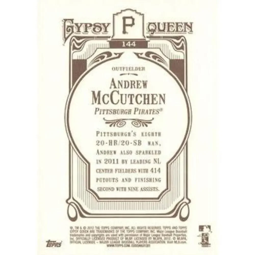 2012 Topps Gypsy Queen Andrew McCutchen # 144 Pittsburgh Pirates